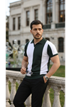 Erkek Kısa Kollu Polo Yakalı Blok Desenli Triko Bluz