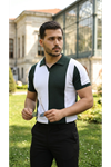 Erkek Kısa Kollu Polo Yakalı Blok Desenli Triko Bluz
