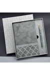Gri Renk Defter Ve Metal Roller Kalem Seti