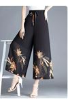 Kadın Yüksel Bel Belinde Kuşak Detaylı çiçek Baskılı Astarlı şifon Pantolon
