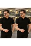 Erkek Kısa Kollu Yakalı çizgi Desenli Triko Bluz
