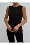 Kadın Askılı Yuvarlak Büzgü Yaka Sandy Bluz