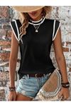 Kadın Kısa Kollu Daire Yakalı Viskon Bluz