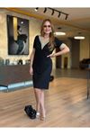 Kadın Kısa Kollu V Dantel Yaka Viskon Iki Iplik Elbise