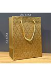 Gold Geometrik Desenli Büyük Boy Karton Hediye Çantası