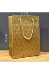 Gold Geometrik Desenli Mini Boy Karton Hediye Çantası