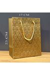 Gold Geometrik Desenli Orta Boy Karton Hediye Çantası