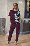 Kadın Kısa Kollu Bisiklet Yaka Zebra Desen Bluz Ve Pantolon Ikili Takım