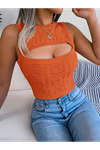 Kadın Askılı Bisiklet Yaka Güpüs Dekolteli Triko Crop Bluz