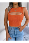 Kadın Askılı Bisiklet Yaka Güpüs Dekolteli Triko Crop Bluz