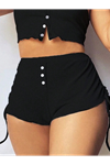 Kadın Ip Askılı Crop Bluz Ve Yanlardan Büzgülü Ikili Kaşkorse Short Takım