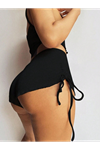 Kadın Ip Askılı Crop Bluz Ve Yanlardan Büzgülü Ikili Kaşkorse Short Takım