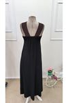 Kadın önden çapraz Detaylı Iki Renkli Uzun Viskon Elbise