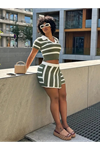 Kadın Kısa Kollu Polo Yaka Crop Asimetrik Mini Triko Etek Ikili Takım