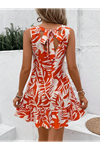 Kadın Sıfır Kollu Bisiklet Yakalı Fırfırlı Desenli Sofya Elbise