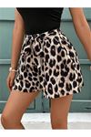 Kadın Kolsuz Bisiklet Yaka Viskon Bluz Ve Leopar Desenli Kısa Modal Short Ikili Takım