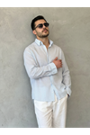 Erkek İnce Çizgili Gofre Kumaş Rahat Kalıp Gömlek
