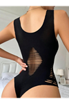 Kadın Sıfır Kol Göğüs, Sırt Ve Yanları Kesik Detay çıtçıtlı Viskon Bodysuit