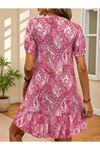 Kadın Kısa Kollu V Yakalı Desenli Kısa Süprem Elbise