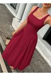 Kadın Askılı Kare Yakalı Uzun Ithal Krep Elbise
