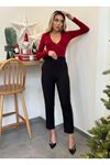 Kadın üste Oturan Paçası Bilek üzerinde Biten Atlas Kumaş Pantolon 36 (S) - 48 (4XL)