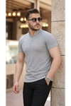Erkek Hakim Yaka Dokuma Pamuklu Kumaş Kısa Kollu T-shirt