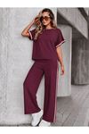 Kadın Kısa Kollu Bisiklet Yakalı Ribanalı Viskon Iki Iplik Bluz Ve Pantolon Ikili Takım