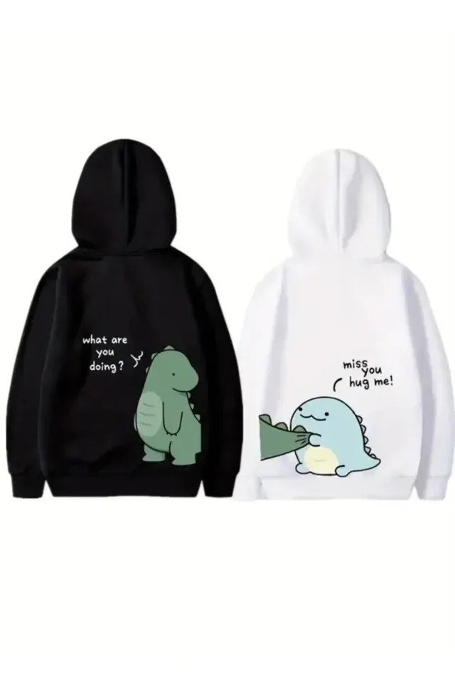 Sevgililer Günü Baskılı Oversize Kapüşonlu Sweatshirt Hoodie - Siyah
