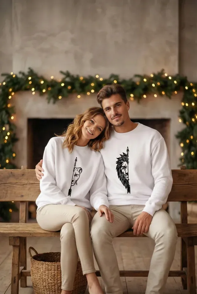 Oversize Bisiklet Yaka Sevgililer Günü Baskılı Sweatshirt - Beyaz
