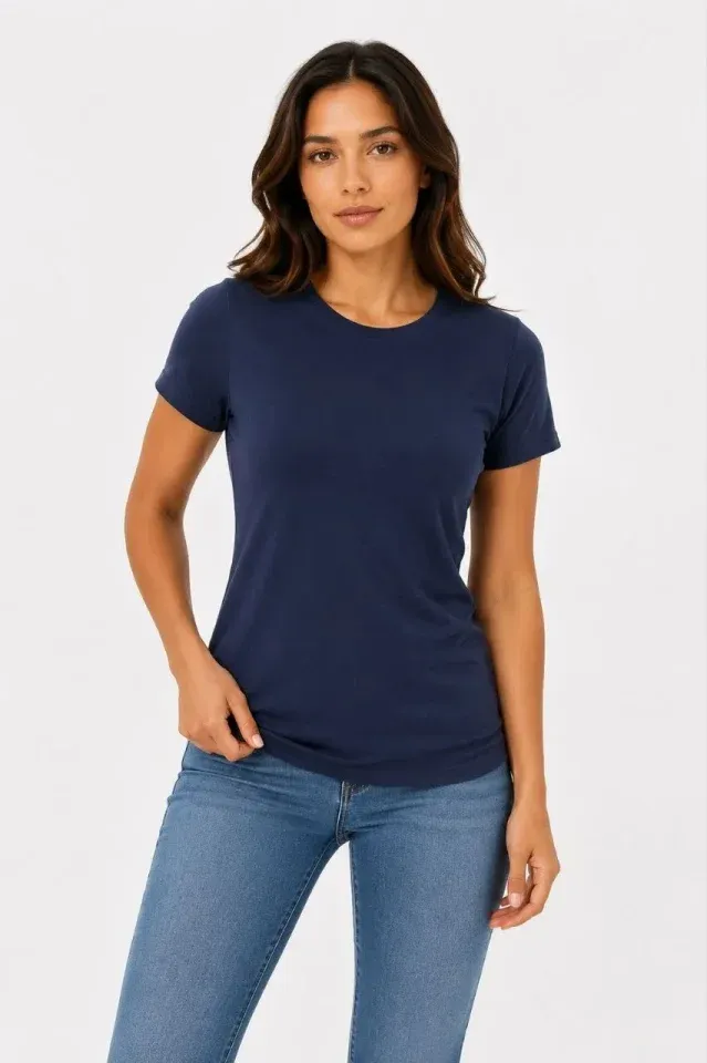 Basic Tişört Bisiklet Yaka Kısa Kol Günlük Yazlık Slim Fit T-Shirt - Lacivert