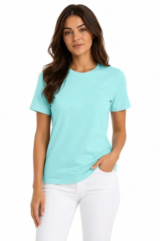 T-Shirt Bisiklet Yaka Slim Fit Likralı Tişört Günlük Basic Body - Turkuaz