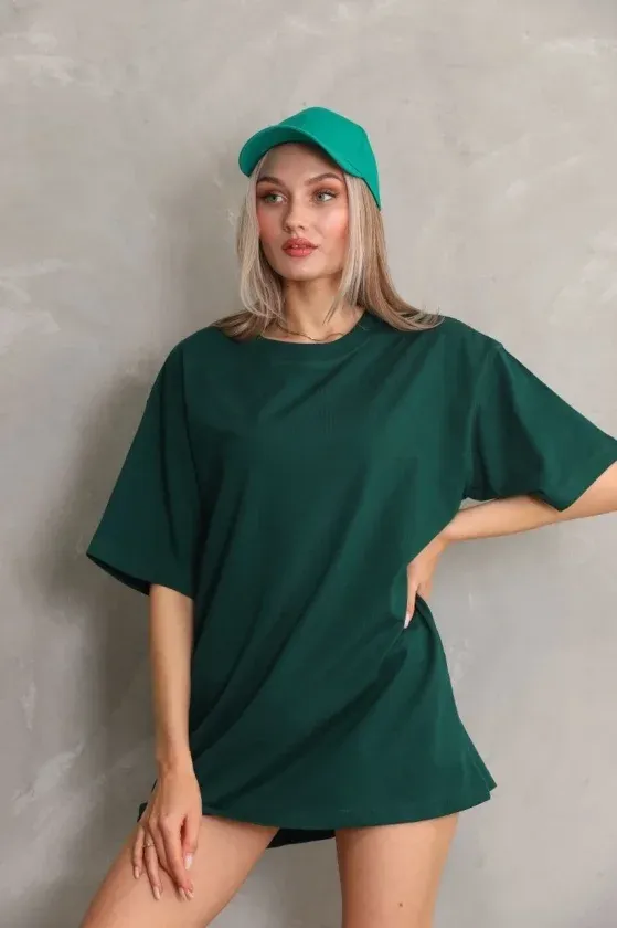Regular Fit Tişört Bisiklet Yaka Yazlık Kısa Kol Basıc T-Shirt - Yeşil