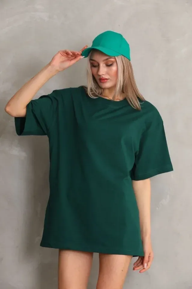Regular Fit Tişört Bisiklet Yaka Yazlık Kısa Kol Basıc T-Shirt - Yeşil