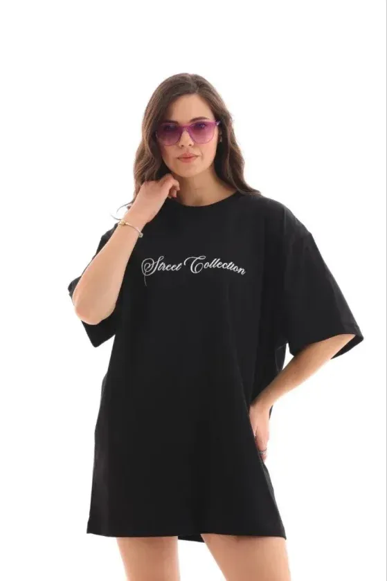 Baskılı T-Shirt Kısa Kol Bisiklet Yaka Regular Rahat Kalıp Günlük Tişört - Siyah