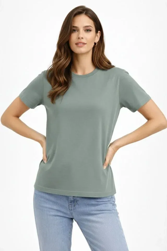 Bisiklet Yaka Tişört Regular Kalıp Basic Pamuklu Günlük Kullanım T-shirt - Mint Yeşili