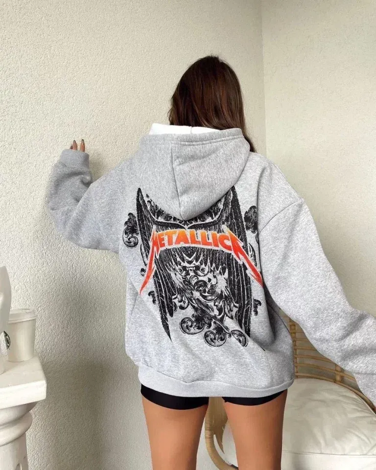 Baskılı Kapüşonlu Sweat - Gri