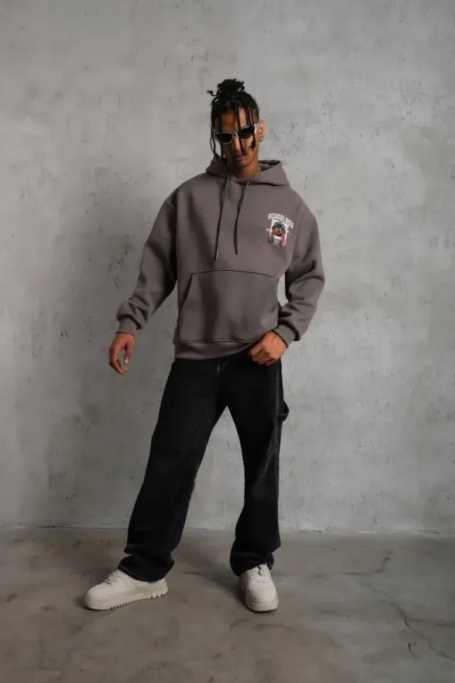 Erkek SCHOOL BOY Baskılı Kapüşonlu Sweat - Gri