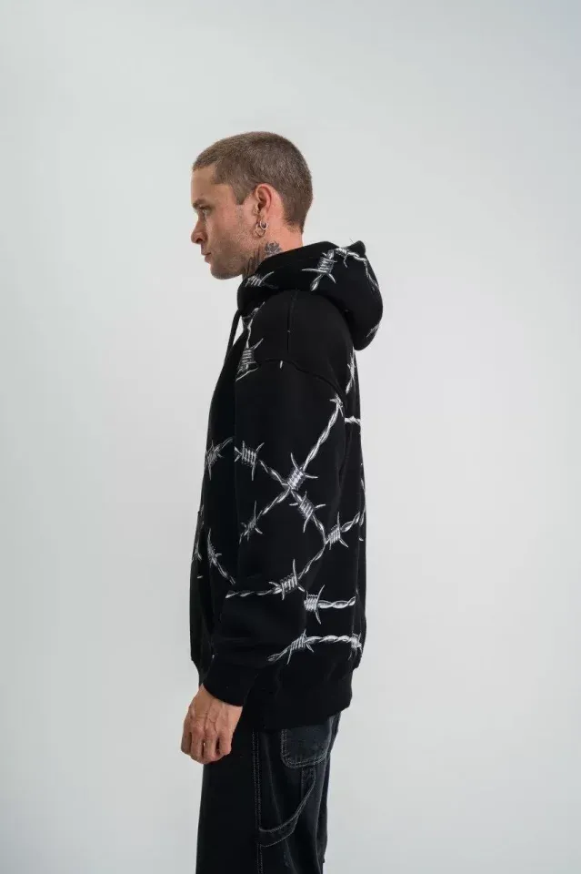 POLIZEI Premium Kalite Kapşonlu Varak Ve Pano Baskılı SweatShirt - Siyah