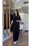Kadın Kısa Kollu Yakalı Viskon Iki Iplik Bluz Ve Pantolon Ikili Takım