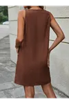 Kadın Kolsuz Kalın Askılı Düğme Detay Cepli Keten Elbise