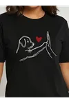 Kadın Kısa Kollu Bisiklet Yaka Köpek Baskılı Viskon Bluz