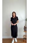 Kadın Yaka Ribanalı Çift Yırtmaçlı Elbise