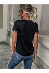Kadın Kısa Kollu V Yakalı Düğmeli çok Renkli Süprem Bluz
