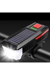 TBL Dekor® Solar Enerjili USB ile Şarj Edilebilir Ledli Bisiklet Feneri Kornalı ve Su Geçirmez Far