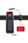 TBL Dekor® Solar Enerjili USB ile Şarj Edilebilir Ledli Bisiklet Feneri Kornalı ve Su Geçirmez Far