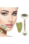 TBL Dekor® Çift Taraflı 2li Cilt Yüz Masaj Aleti Jade Roller Yeşim  Taşı Seti