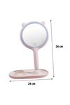 TBL Dekor® Kedi Kulaklı Telefon Standlı Yuvarlak Dokunmatik Led Ayarlı Masa Üstü Makyaj Aynası