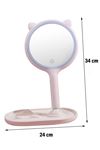 TBL Dekor® Kedi Kulaklı Telefon Standlı Yuvarlak Dokunmatik Led Ayarlı Masa Üstü Makyaj Aynası