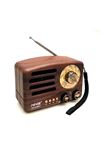 TBL Dekor® Küçük Boy Retro, Nostaljik, Ahşap Tasarım Bluetooth Hoparlörlü, Şarjlı, Taşınabilir Büyük Döndürülebilen Düğmeli FM/AM Destekli Radyo NS338
