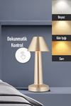 TBL Dekor® Çatı Model Gold Renk Şarjlı Dokunmatik 3 Renkli LED Masa Lambası